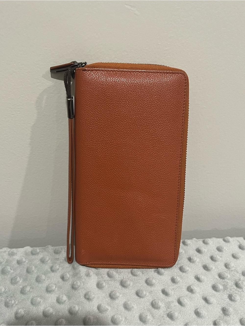 Brown Zip-Around Leather Wristlet Wallet